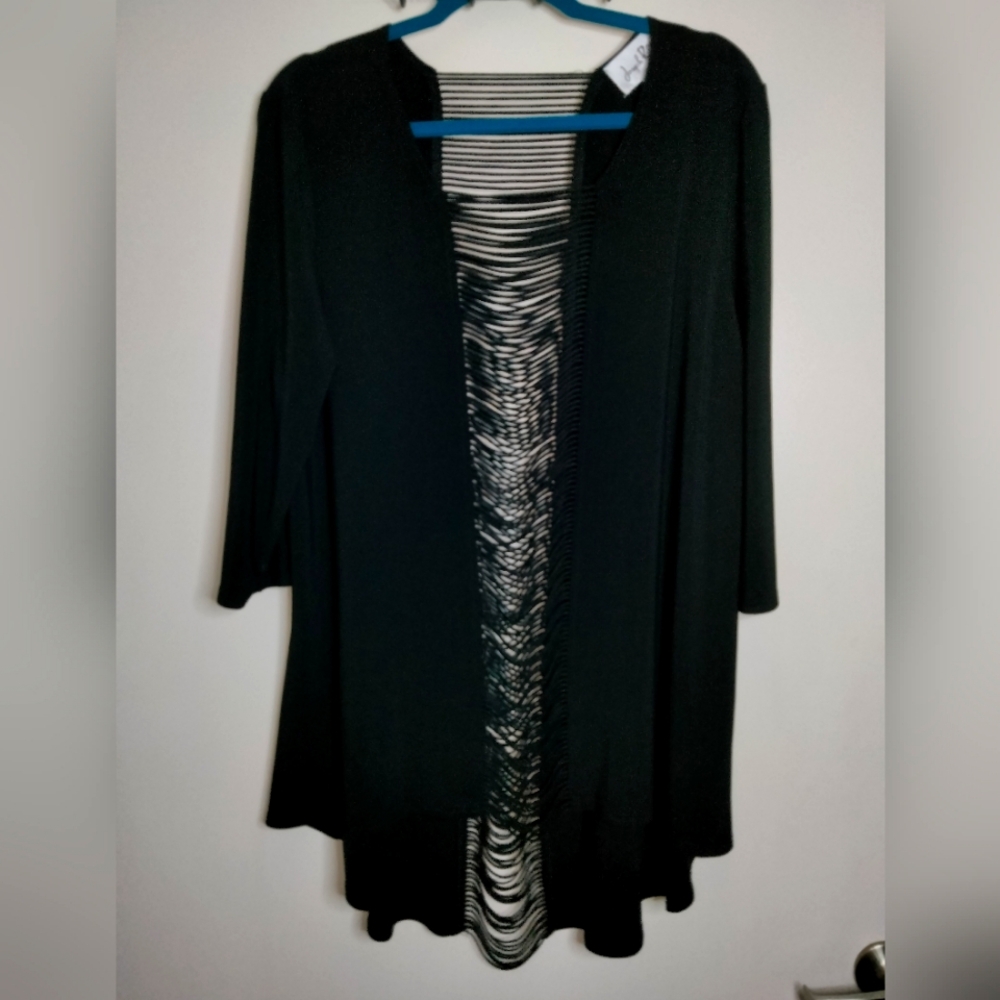 Joseph Ribkoff (Size 18) Black Front & Back Fringe Slits 3/4 Sleeve Tunic Cover